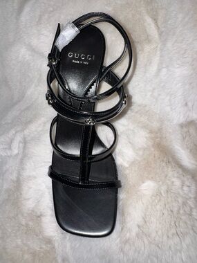 Gucci Black Multi-Strap Leather Heels